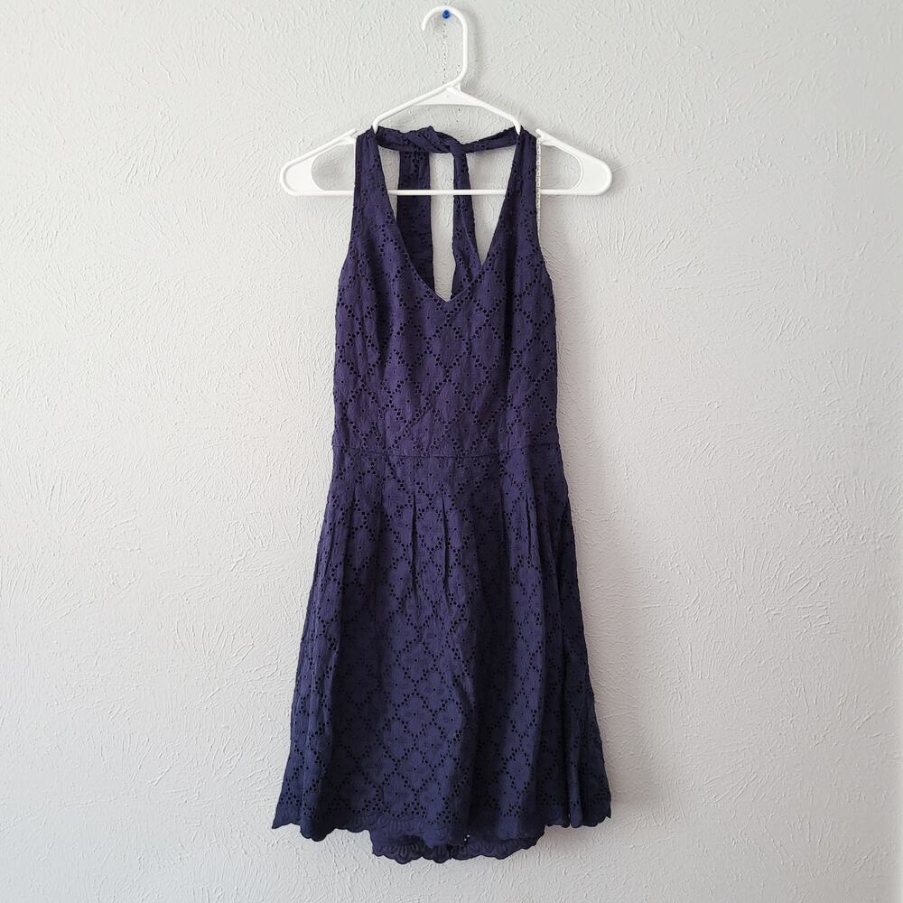 Lilly Pulitzer Women's Back Tie Floral Eyelet Navy Blue Halter Dress